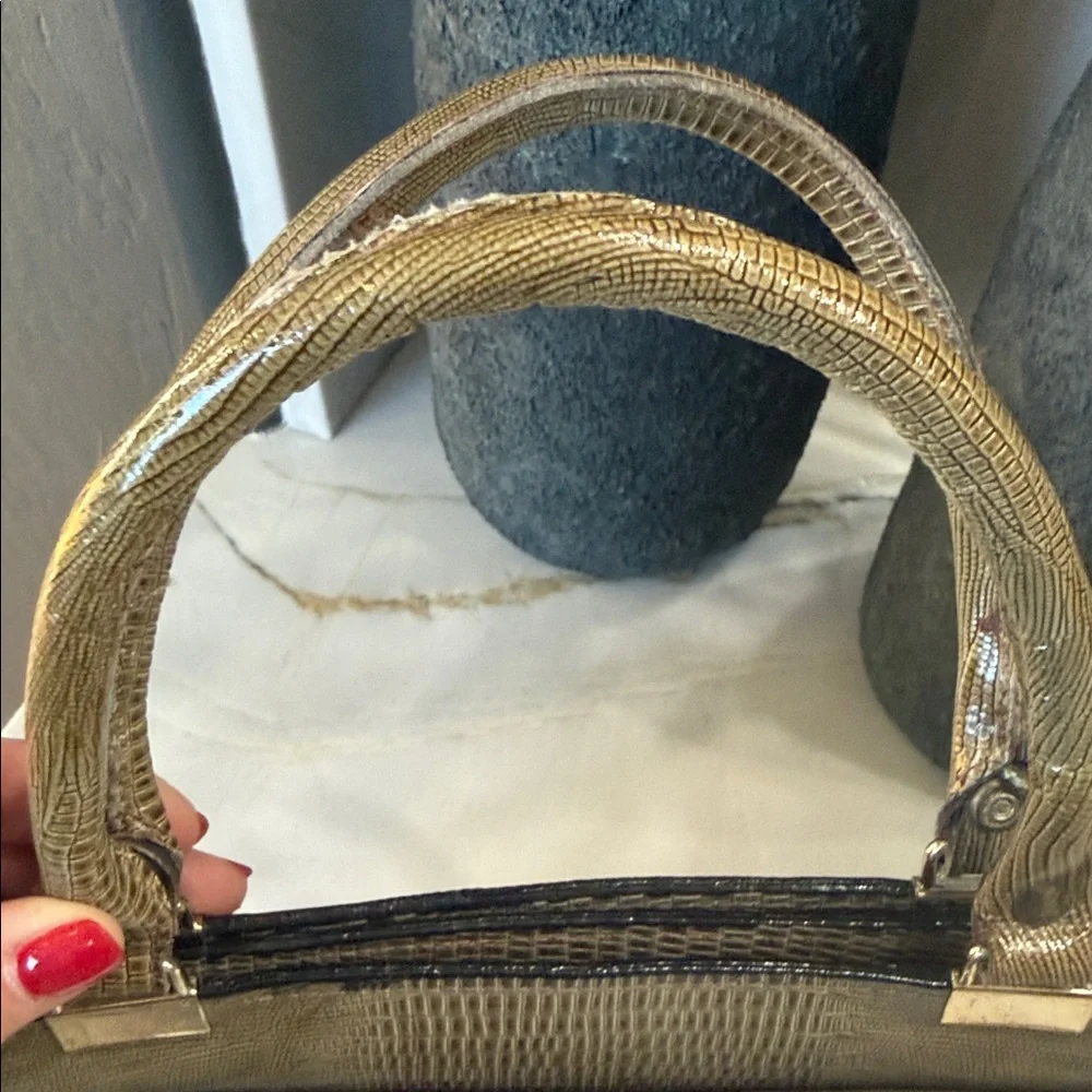 Vintage Mido Top Handle Handbag 1950s 1960s Reptile Embossed Taupe Structured